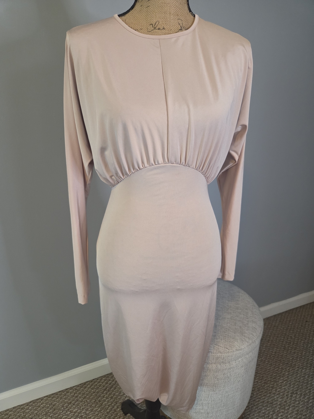 Zara Blush Pink Long Sleeve Midi Dress